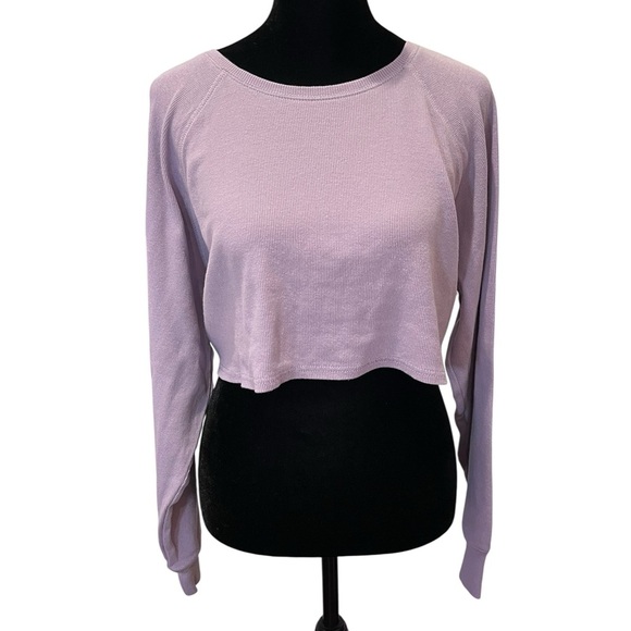Y2K Purple Waffle Cropped Long Sleeve Top fall minimal preppy coquette retro - Picture 1 of 8